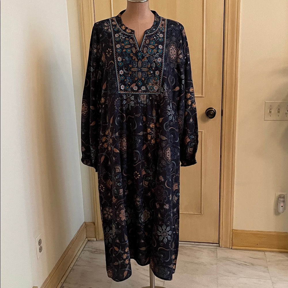 NOVICA "Celestial Day" Boho Granola Hippie Embroidered Empire Floral LS Midi XXL - Picture 4 of 16